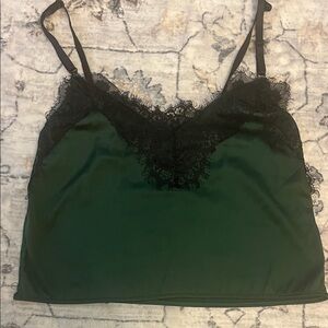 Green Satin Lace Trim Cami Top